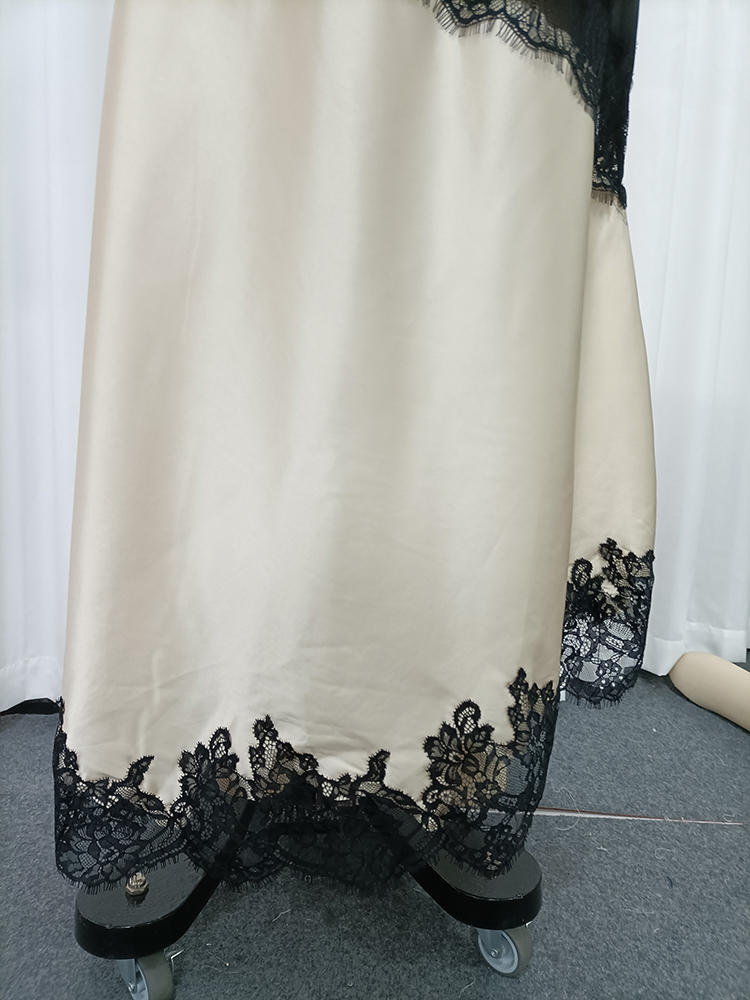 TWOTWINSTYLE High Waist Two-Tone Satin Lace Trim Vintage Skirt