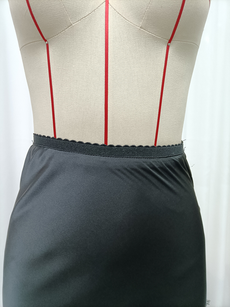 TWOTWINSTYLE High Waist Two-Tone Satin Lace Trim Vintage Skirt