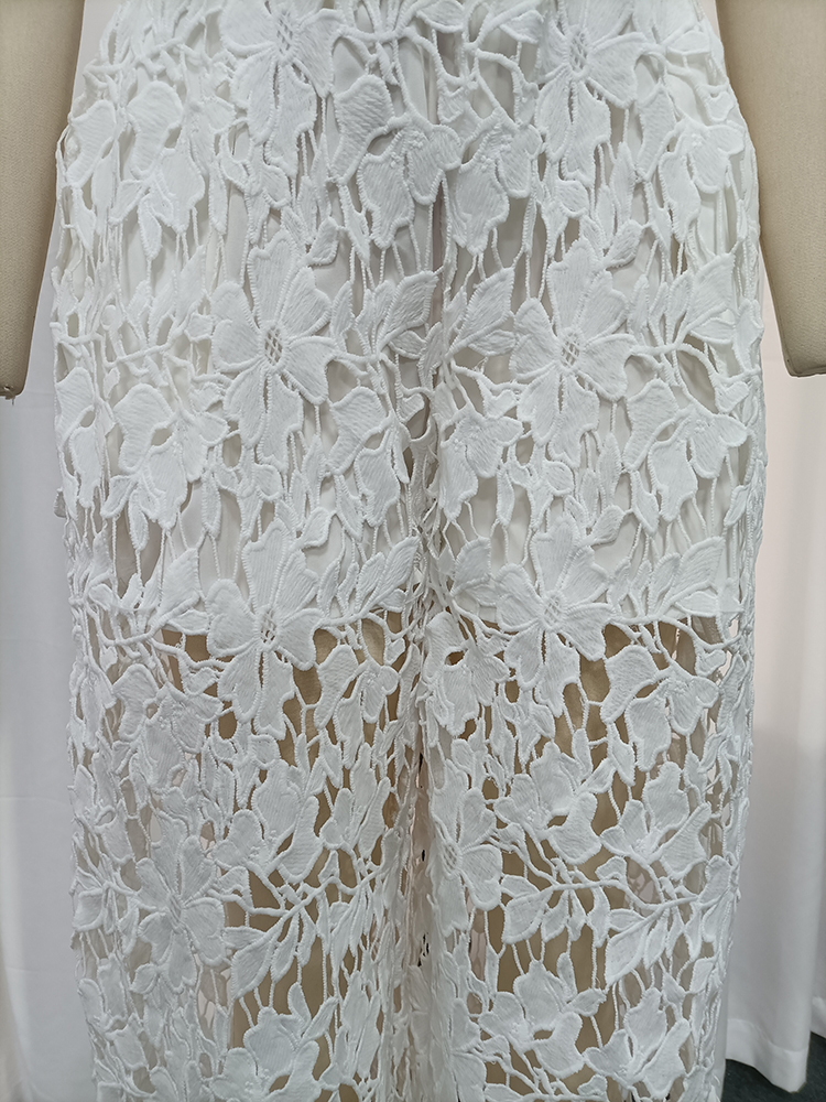 TWOTWINSTYLE Round Neck Short Sleeves Top Lace Wide Leg Pants Fashion Set