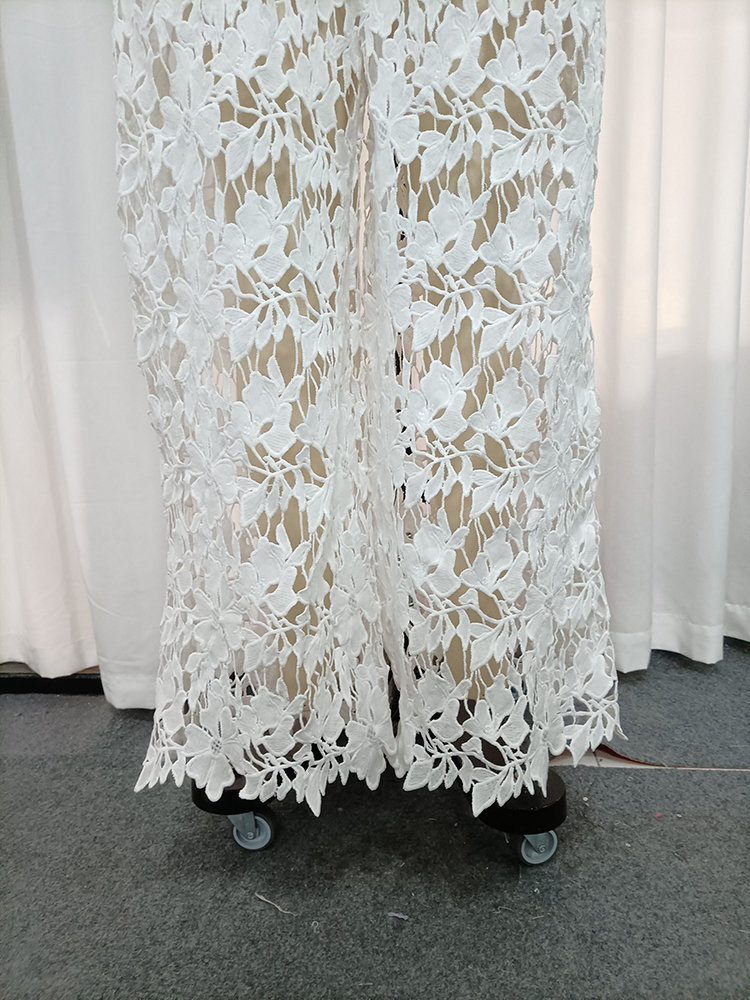 TWOTWINSTYLE Round Neck Short Sleeves Top Lace Wide Leg Pants Fashion Set