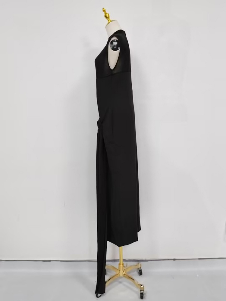 TWOTWINSTYLE Solid Patchwork Strap Midi Dress