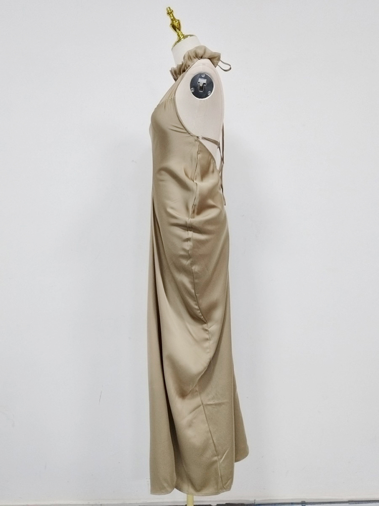 TWOTWINSTYLE Stand Collar Off Shoulder Ruched Vintage Dress