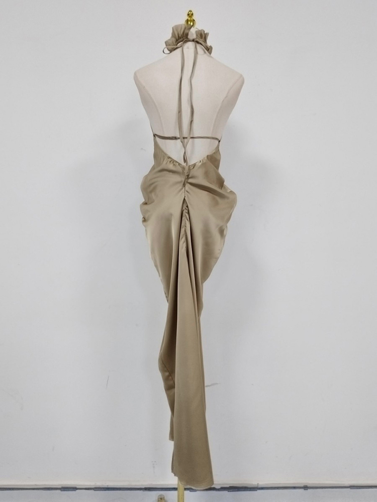 TWOTWINSTYLE Stand Collar Off Shoulder Ruched Vintage Dress