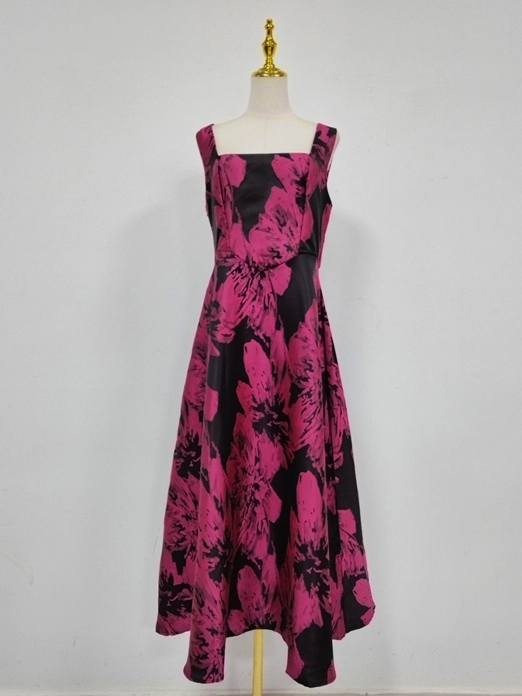 TWOTWINSTYLE Square Neckline Hit Color High Waist Fashion Dress