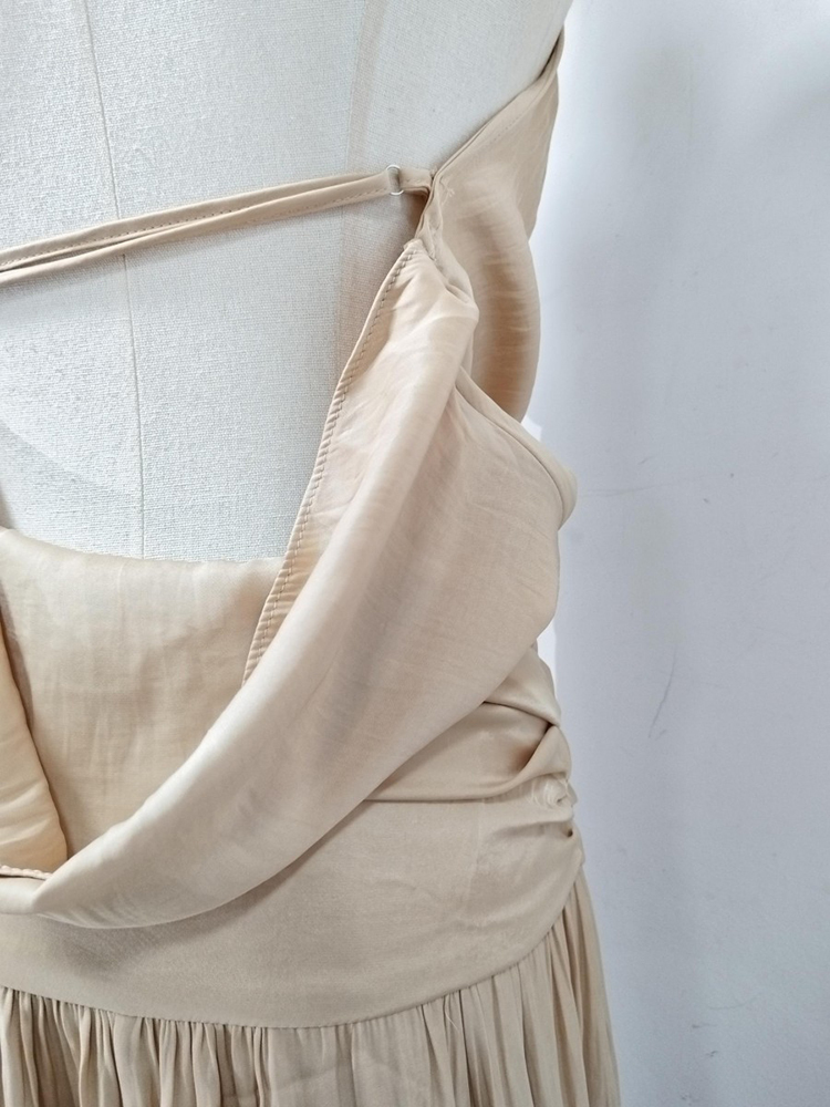 TWOTWINSTYLE Stand Collar Off Shoulder Tunic Pleated Elegant Dress