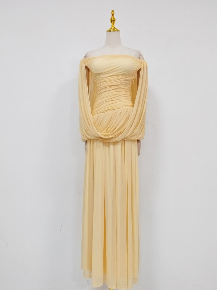 TWOTWINSTYLE Solid Sleeveles Off Shoulder Ruched Designer Dress