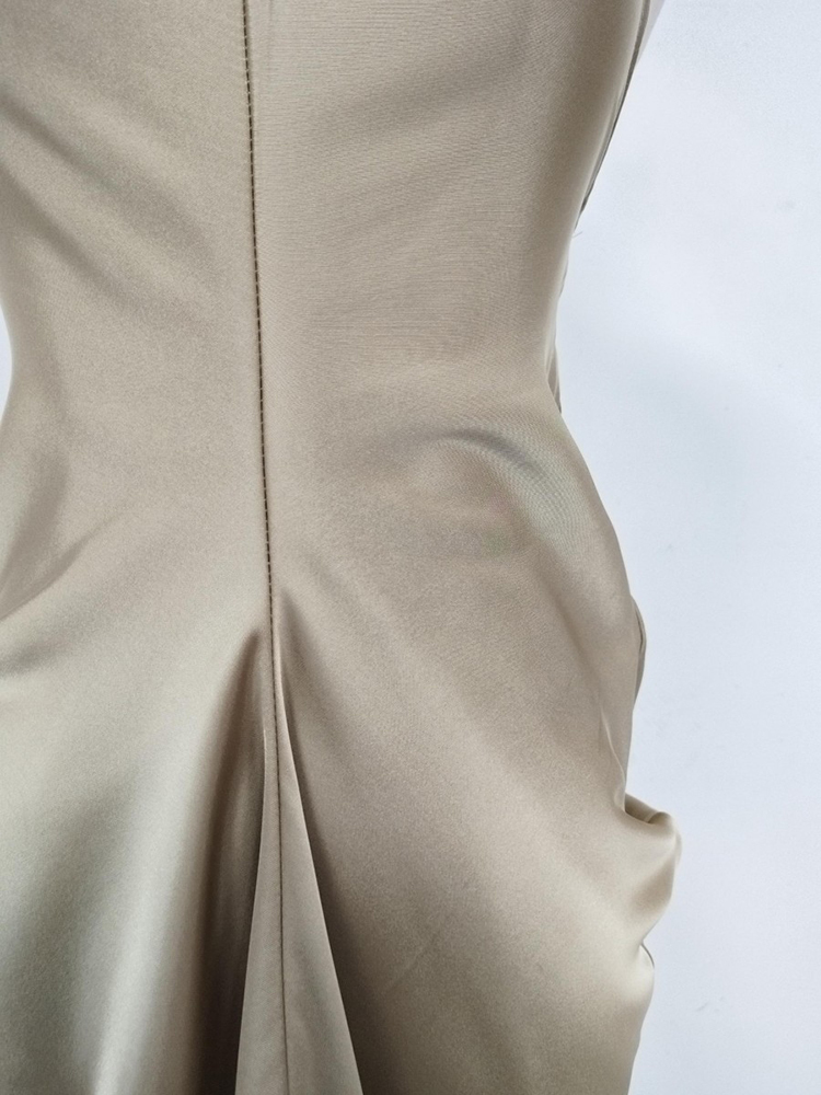 TWOTWINSTYLE Stand Collar Off Shoulder Ruched Vintage Dress