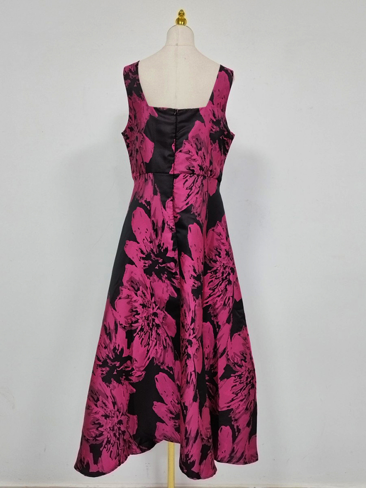 TWOTWINSTYLE Square Neckline Hit Color High Waist Fashion Dress