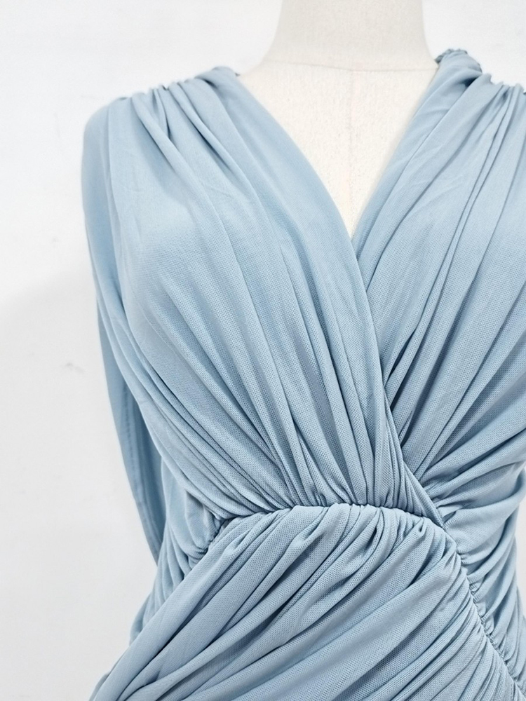 TWOTWINSTYLE V Neck Sleeveles Tunic Pleated Elegant Dress