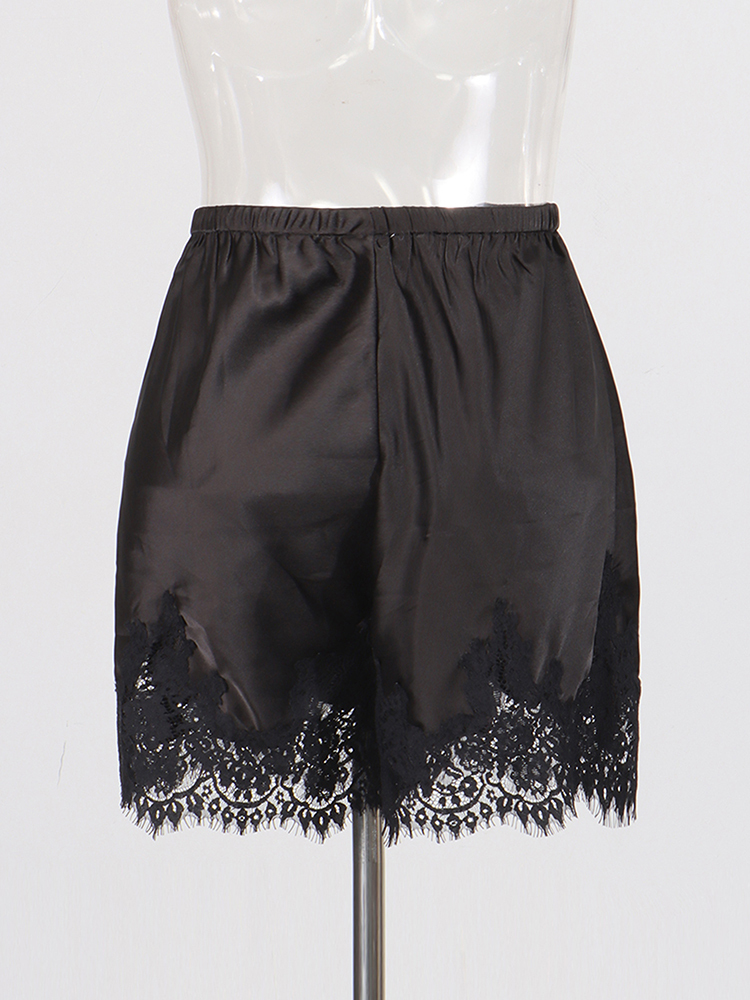 TWOTWINSTYLE Elasticity Satin Spliced Lace Shorts