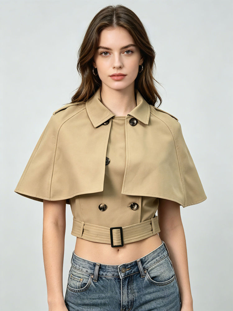 TWOTWINSTYLE Lapel Spliced Shawl Double Breasted Belt Chic Jacket