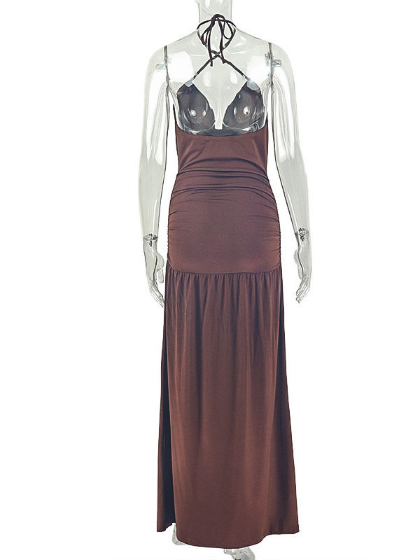 TWOTWINSTYLE Off Shoulder Ruched Side Split Vintage Camisole Dress