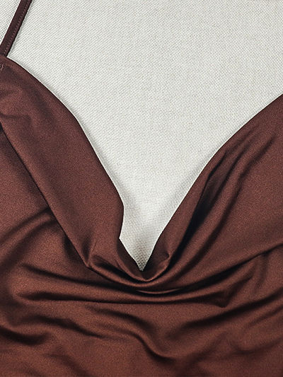 TWOTWINSTYLE Off Shoulder Ruched Side Split Vintage Camisole Dress