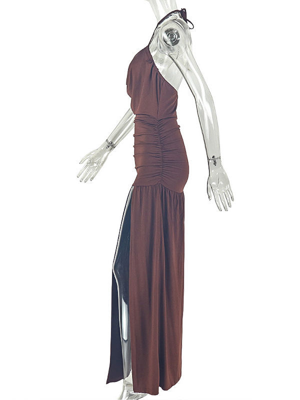 TWOTWINSTYLE Off Shoulder Ruched Side Split Vintage Camisole Dress