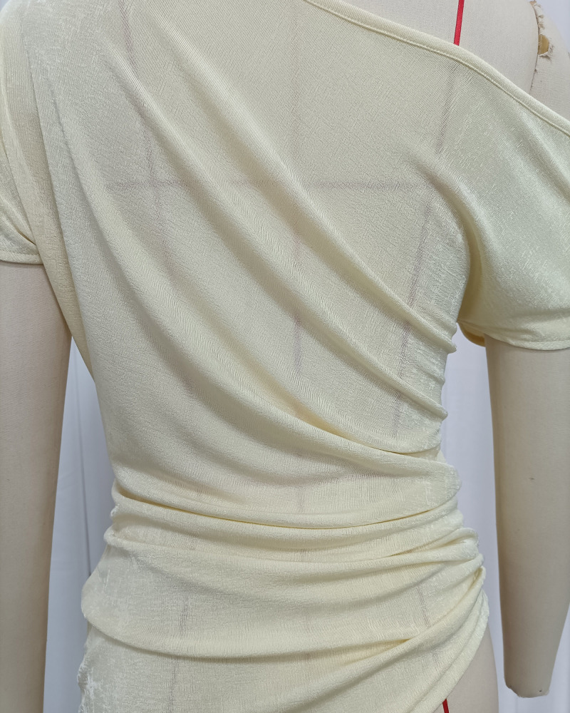TWOTWINSTYLE Off Shoulder Ruched Tunic Irregular Fashion T-Shirt