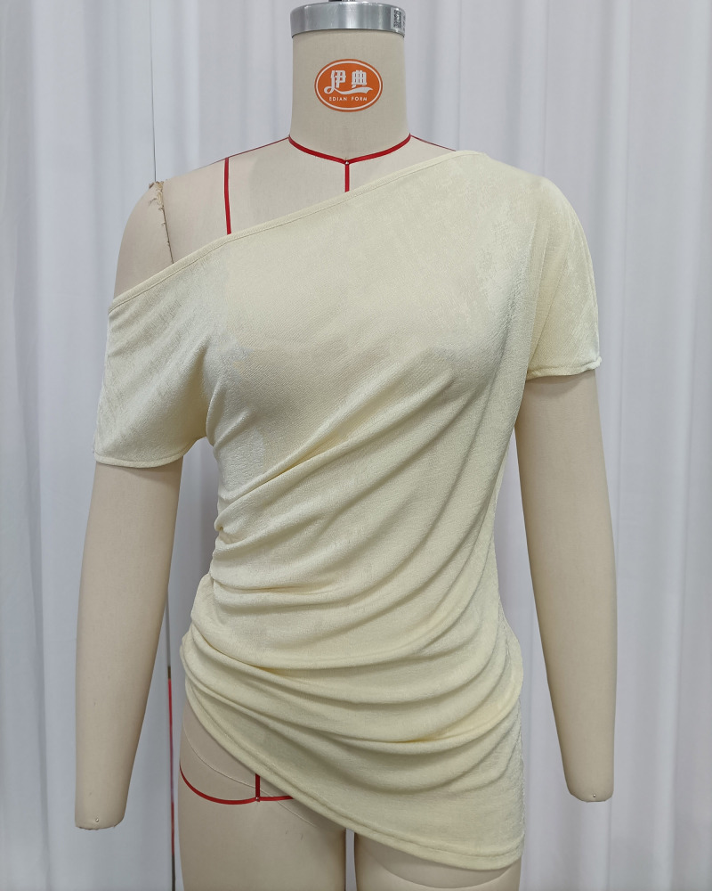 TWOTWINSTYLE Off Shoulder Ruched Tunic Irregular Fashion T-Shirt