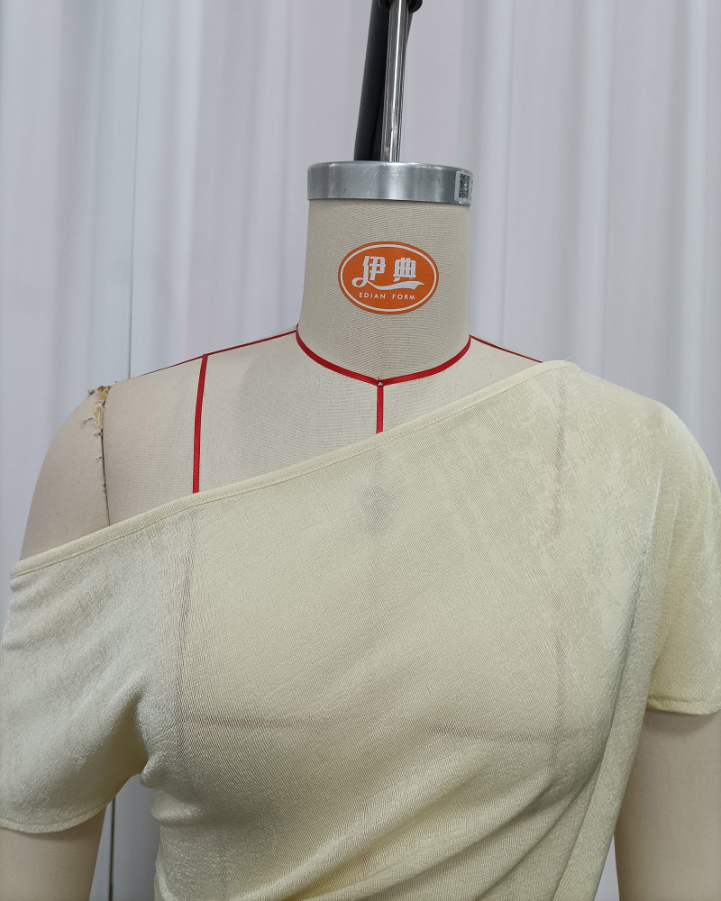 TWOTWINSTYLE Off Shoulder Ruched Tunic Irregular Fashion T-Shirt