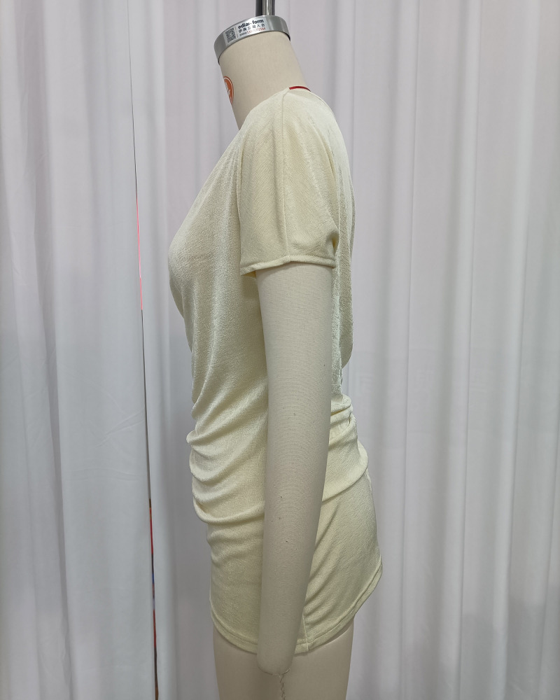 TWOTWINSTYLE Off Shoulder Ruched Tunic Irregular Fashion T-Shirt