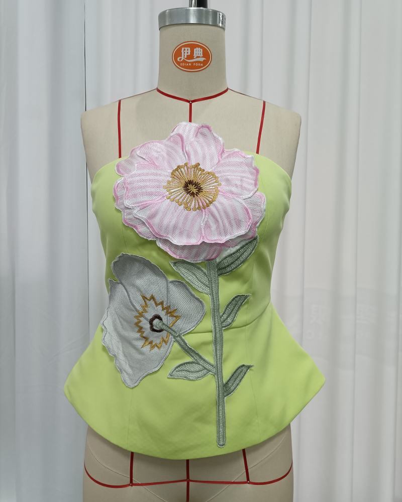 TWOTWINSTYLE Patchwork Flower Embroidery Tunic Sexy Tube Top
