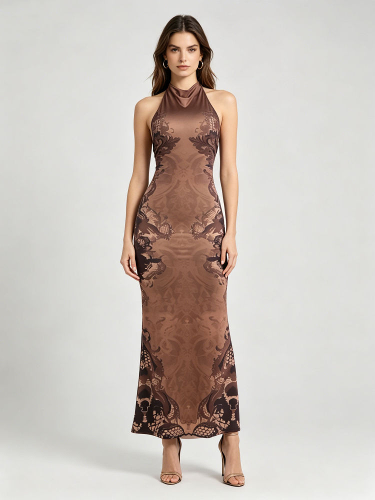 TWOTWINSTYLE Patchwork Print Backless Tunic Slimming Dress