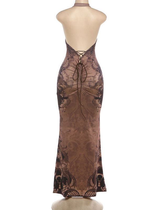 TWOTWINSTYLE Patchwork Print Backless Tunic Slimming Dress