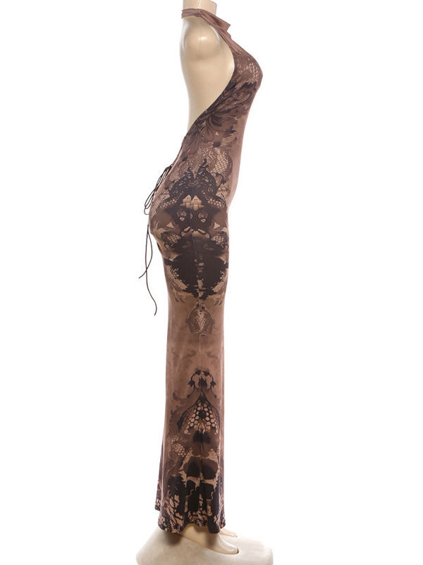 TWOTWINSTYLE Patchwork Print Backless Tunic Slimming Dress