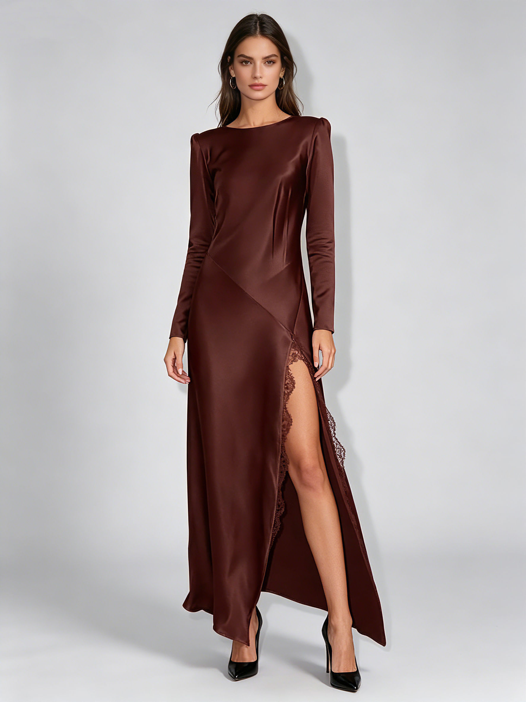 TWOTWINSTYLE Round Neck Long Sleeve Patchwork Lace Vintage Dress
