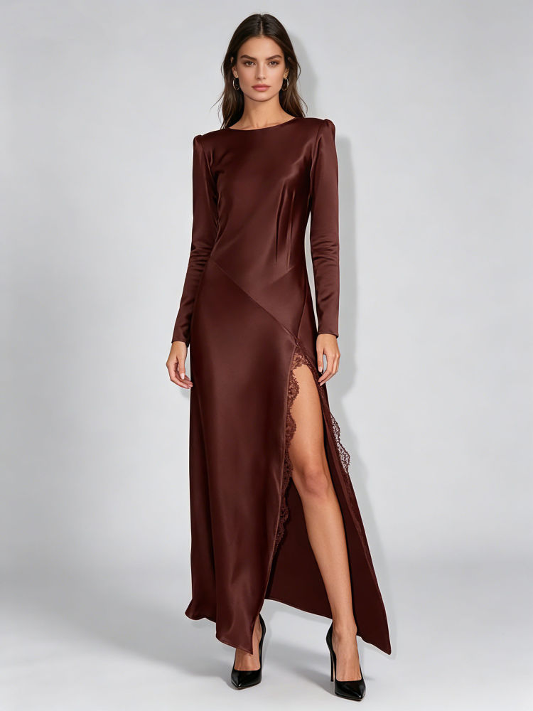 TWOTWINSTYLE Round Neck Long Sleeve Patchwork Lace Vintage Dress
