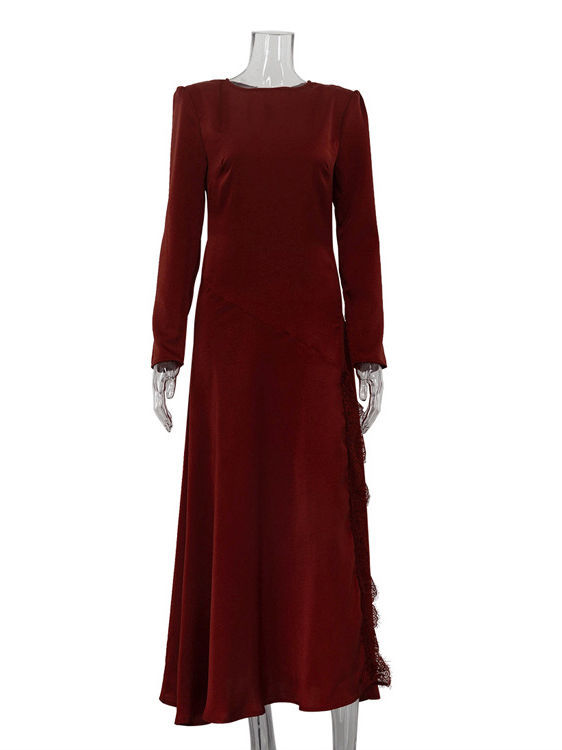 TWOTWINSTYLE Round Neck Long Sleeve Patchwork Lace Vintage Dress