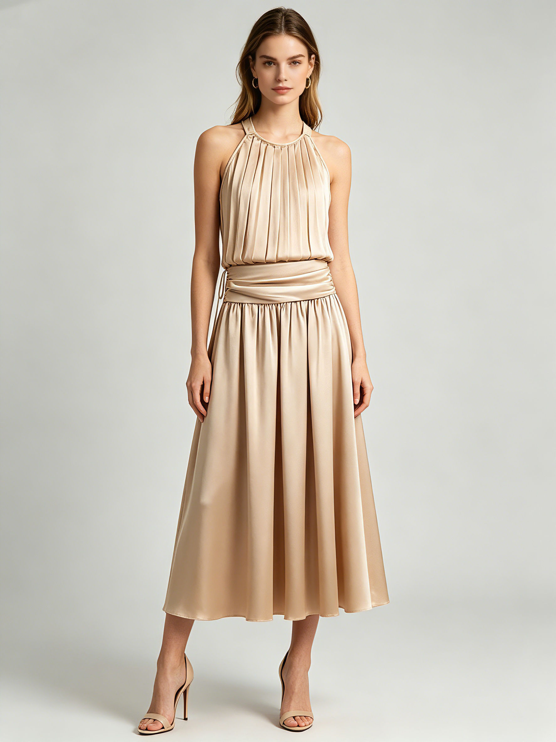 TWOTWINSTYLE Round Neck Sleeveles Backless Vest Solid Pleated Skirt Chic Set