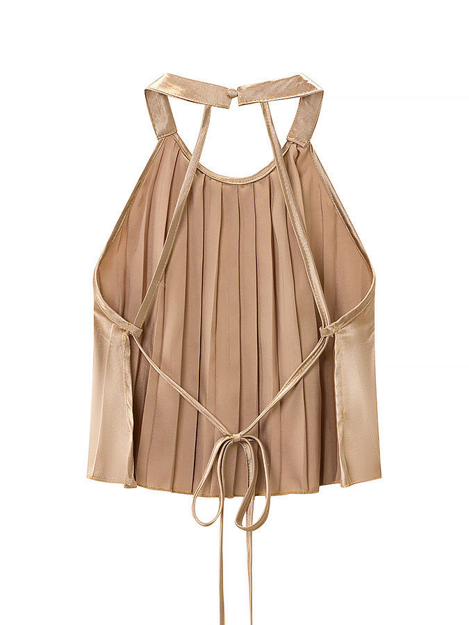 TWOTWINSTYLE Round Neck Sleeveles Backless Vest Solid Pleated Skirt Chic Set