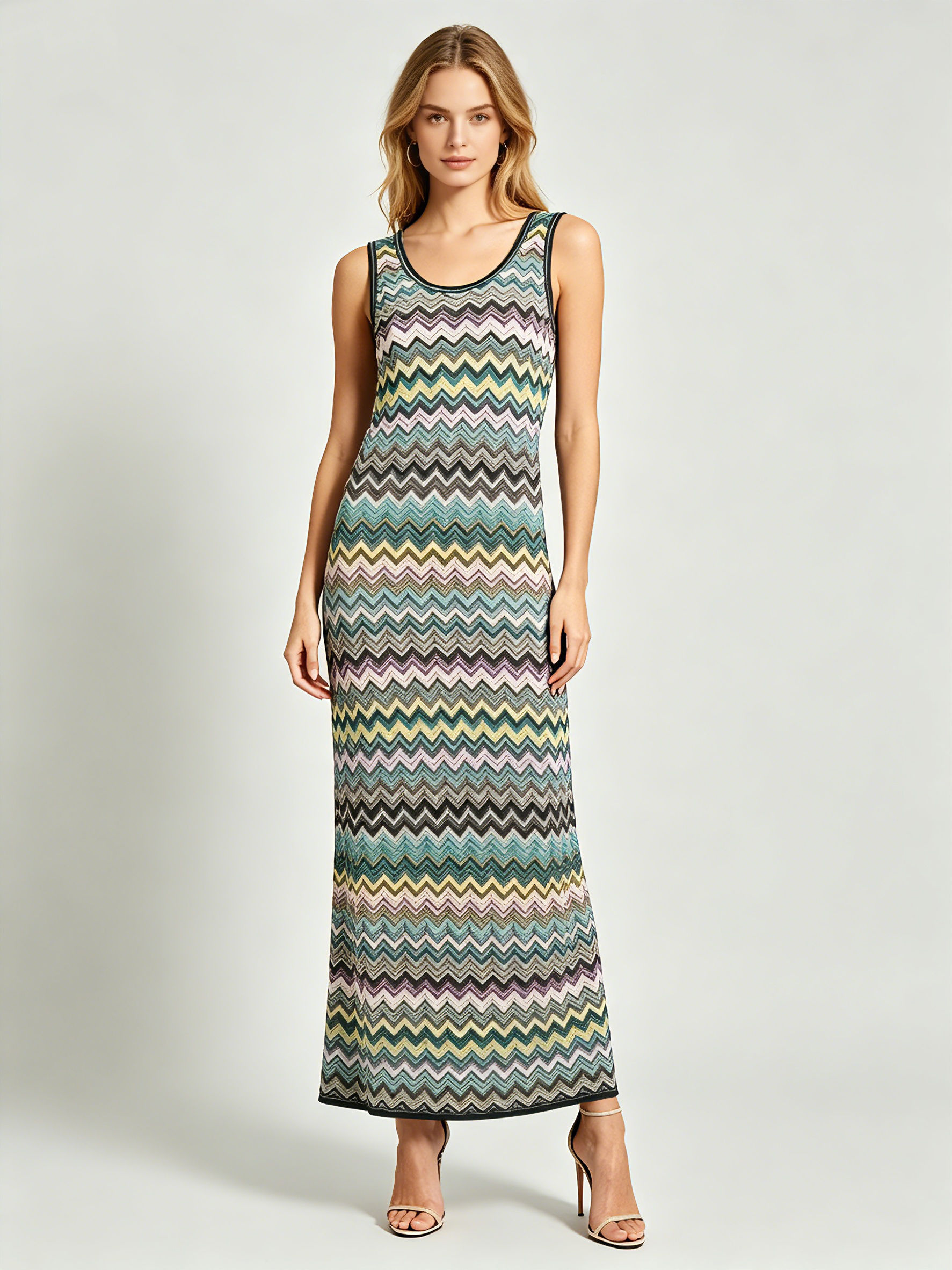 TWOTWINSTYLE Round Neck Sleeveles Hit Color Slimming Dress