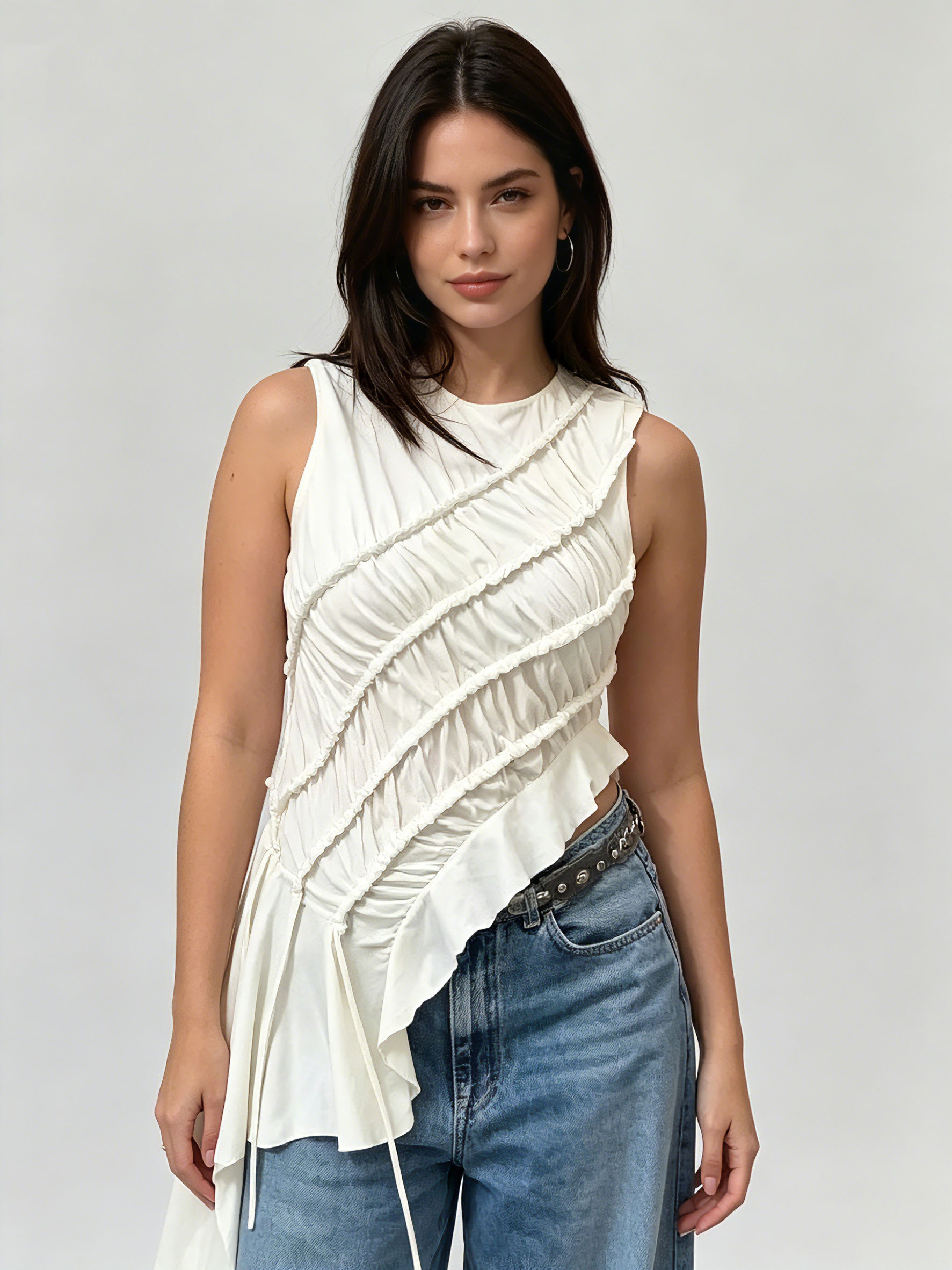 TWOTWINSTYLE Round Neck Sleeveles Irregular Hem Fashion Vest