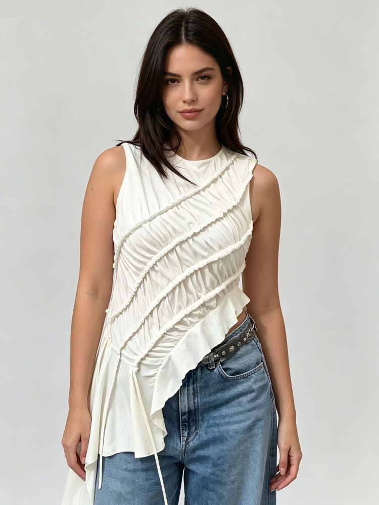 TWOTWINSTYLE Round Neck Sleeveles Irregular Hem Fashion Vest