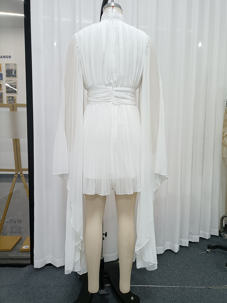TWOTWINSTYLE Solid High Neck Irregular Sleeves Tunic Elegant Dress