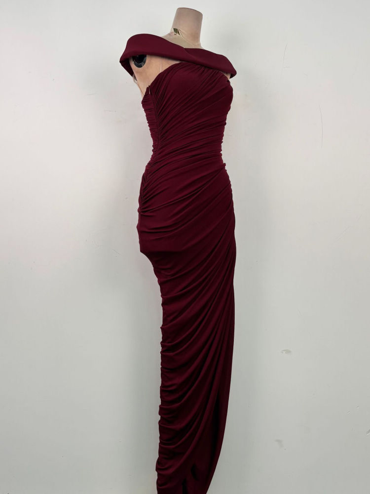 TWOTWINSTYLE Solid Off Shoulder High Waist Irregular Hem Vintage Dress
