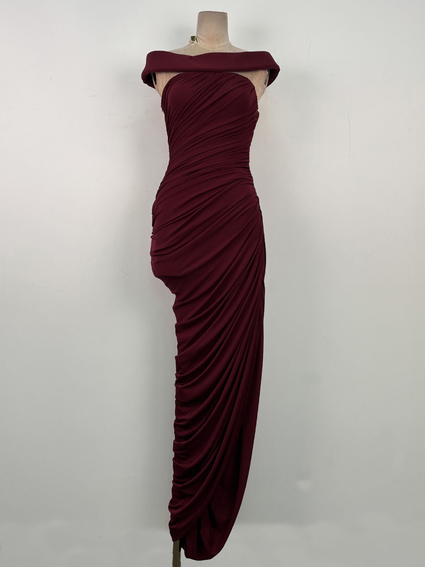 TWOTWINSTYLE Solid Off Shoulder High Waist Irregular Hem Vintage Dress