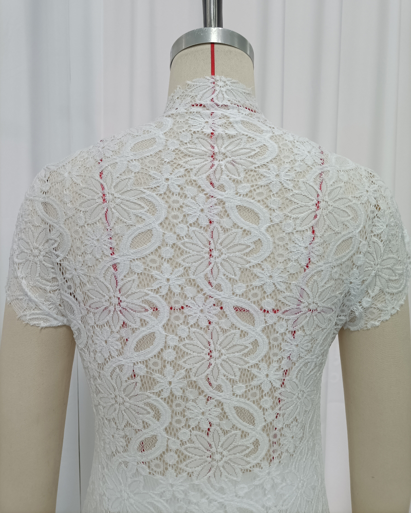 TWOTWINSTYLE Stand Collar Asymmetrical Top High Waist Lace Pants Chic Set