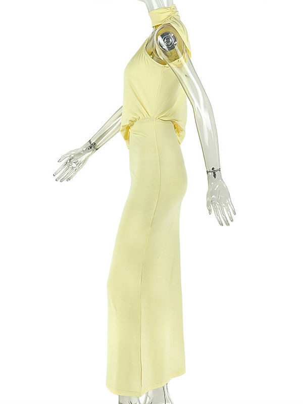 TWOTWINSTYLE Stand Collar Off One Shoulder High Waist Elegant Dress
