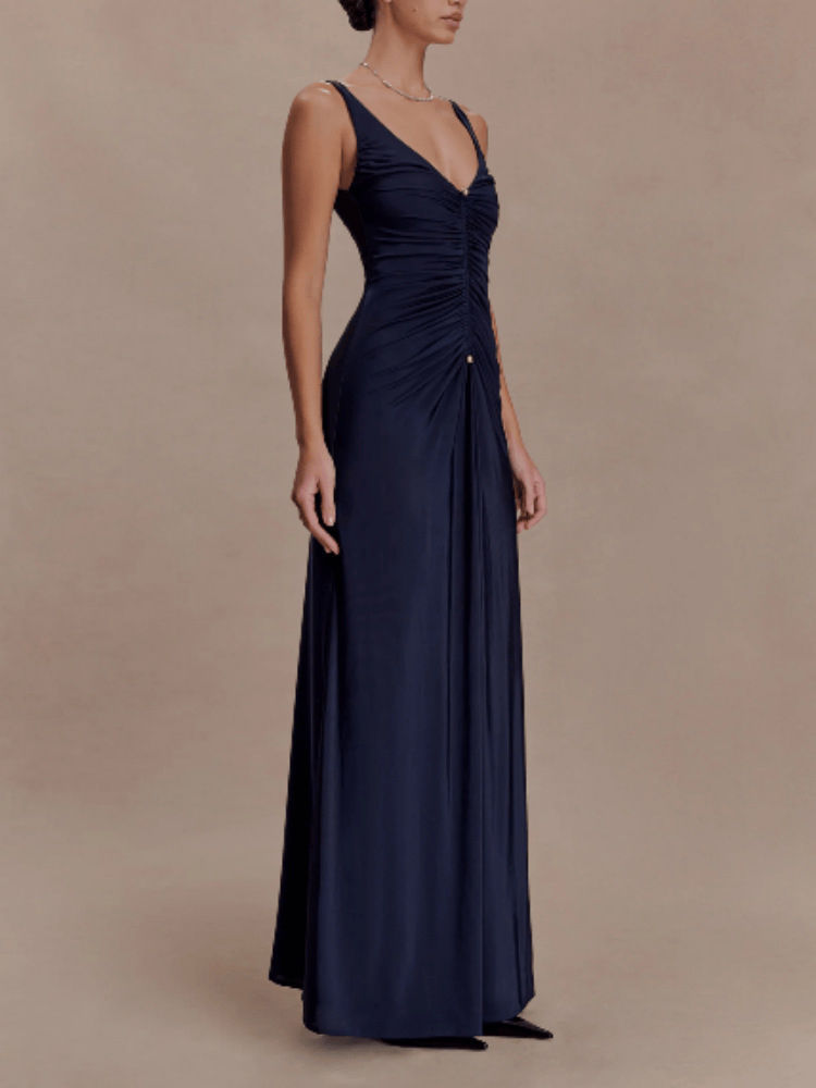TWOTWINSTYLE V Neck Sleeveles Pleated Tunic Elegant Dress