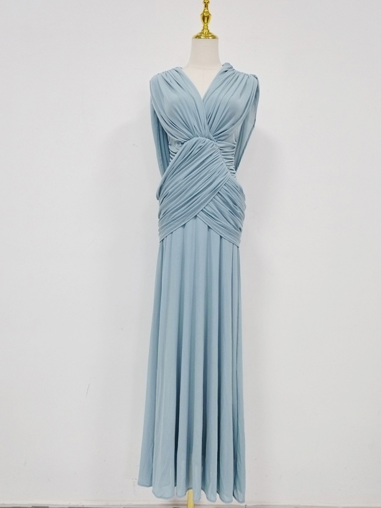 TWOTWINSTYLE V Neck Sleeveles Tunic Pleated Elegant Dress