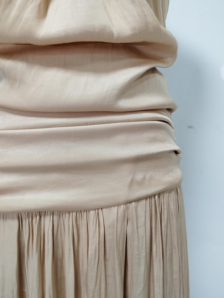 TWOTWINSTYLE Stand Collar Off Shoulder Tunic Pleated Elegant Dress