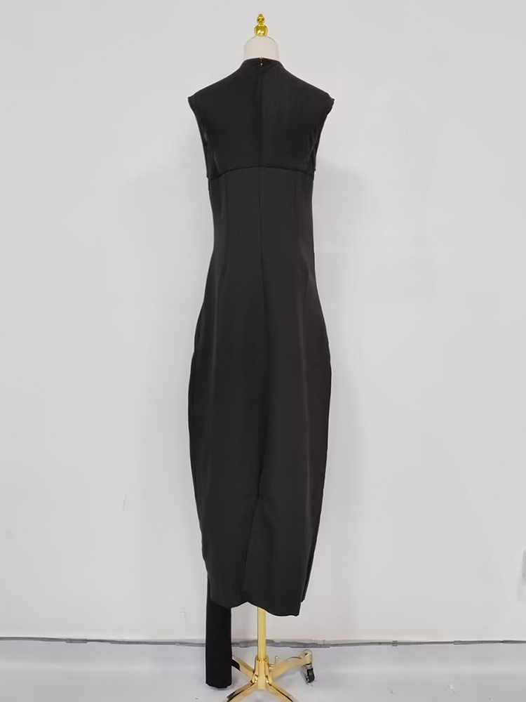 TWOTWINSTYLE Solid Patchwork Strap Midi Dress
