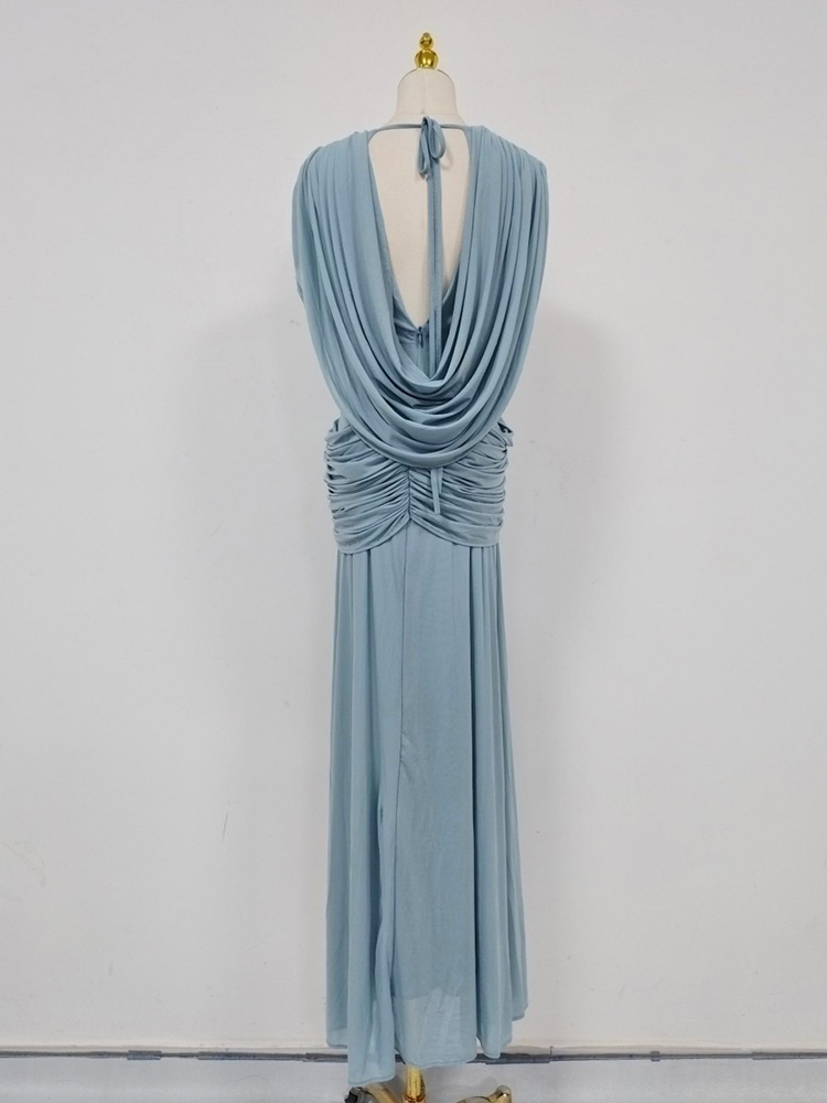 TWOTWINSTYLE V Neck Sleeveles Tunic Pleated Elegant Dress