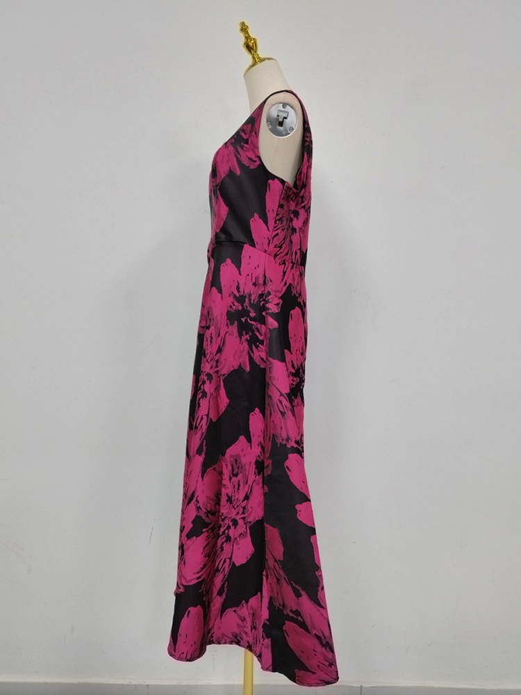 TWOTWINSTYLE Square Neckline Hit Color High Waist Fashion Dress