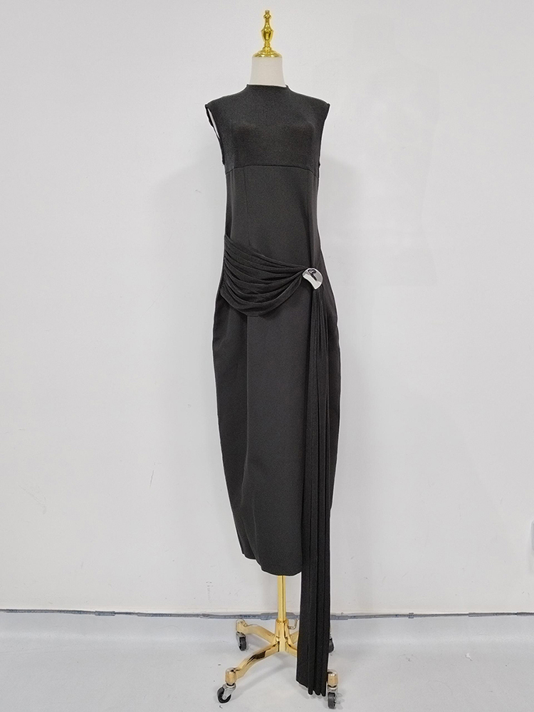 TWOTWINSTYLE Solid Patchwork Strap Midi Dress