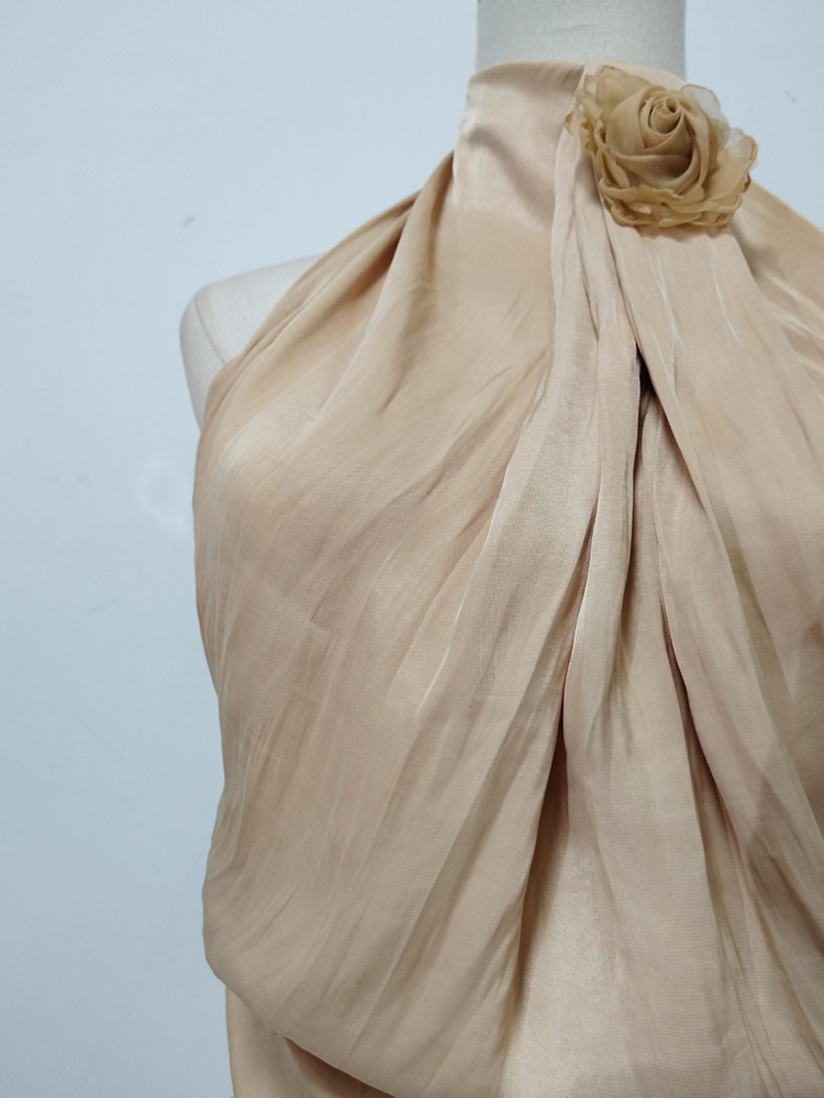 TWOTWINSTYLE Stand Collar Off Shoulder Tunic Pleated Elegant Dress