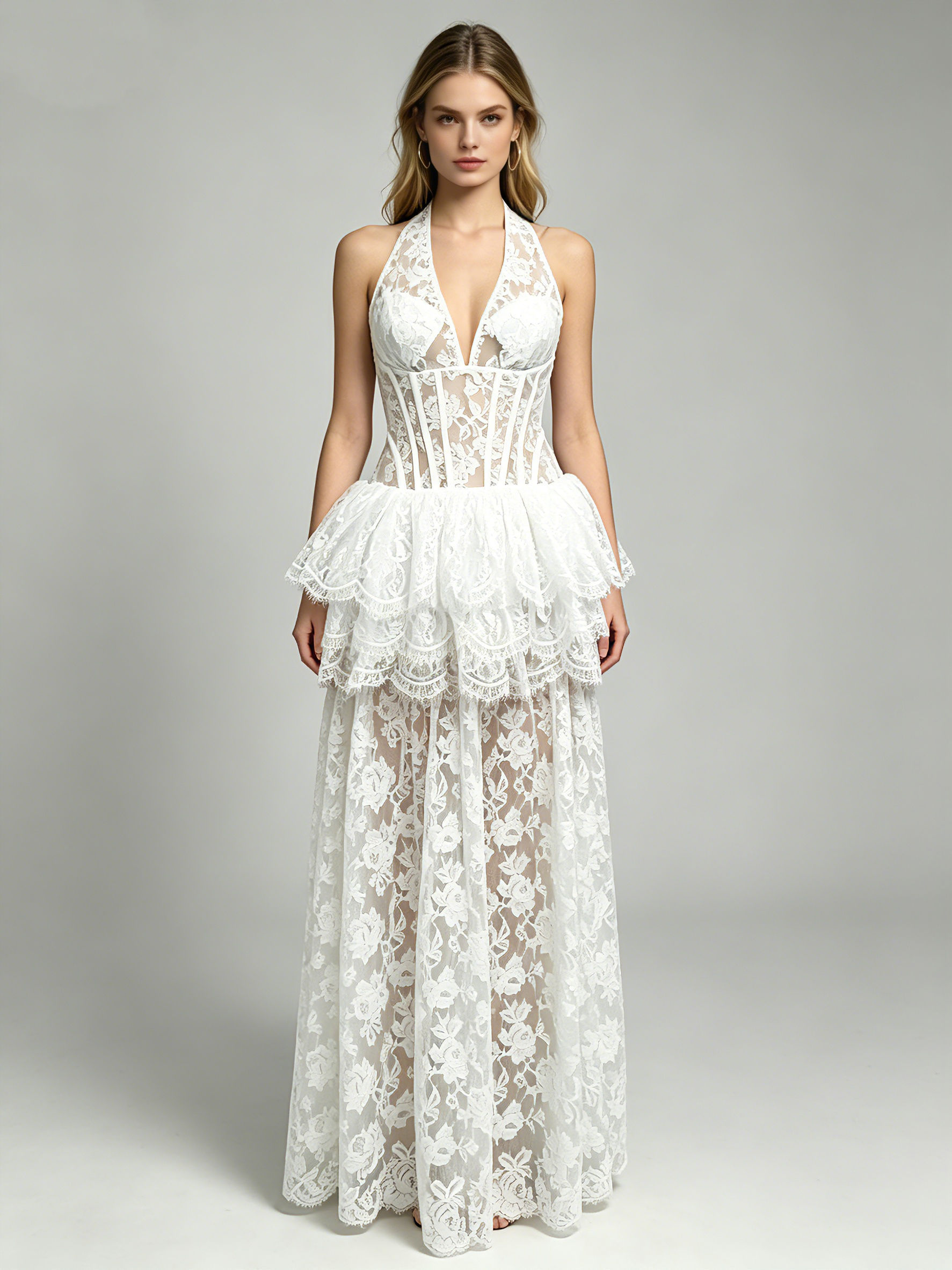 TWOTWINSTYLE Backless Patchwork Lace Tunic Elegant Dress