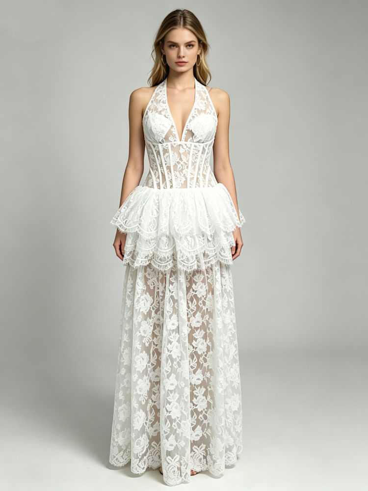 TWOTWINSTYLE Backless Patchwork Lace Tunic Elegant Dress