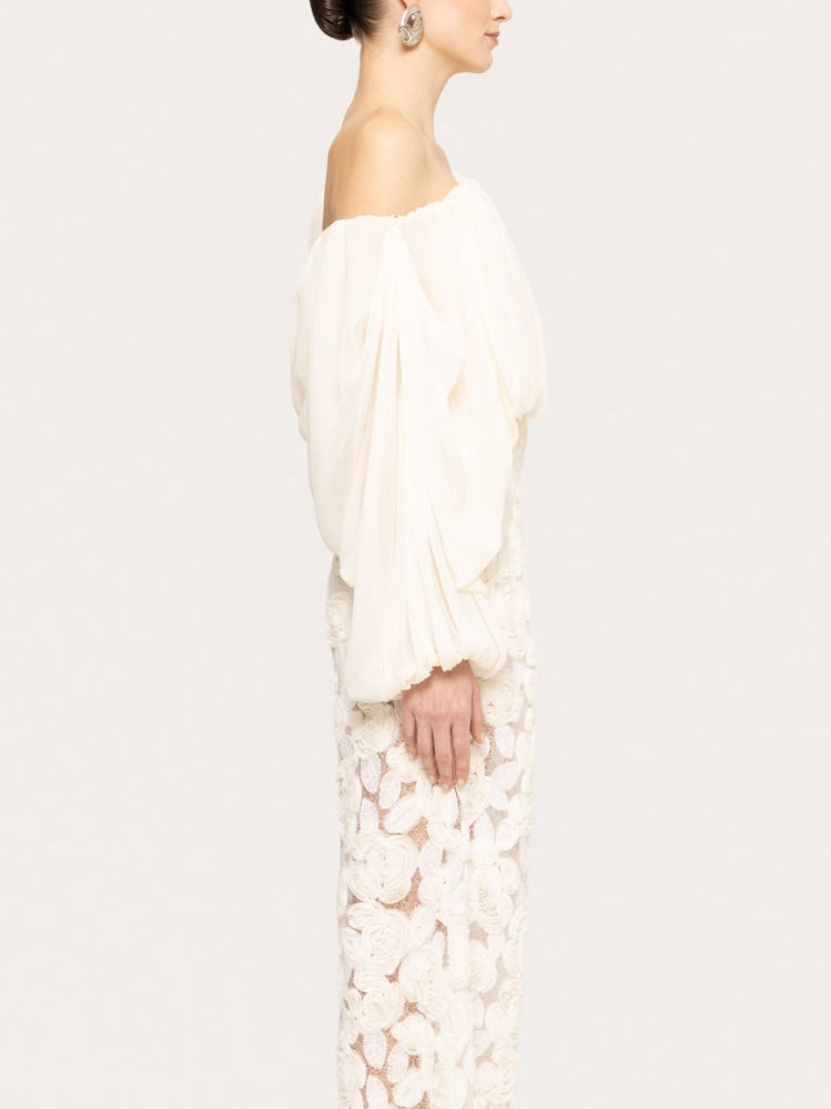 TWOTWINSTYLE Off Shoulder One Sleeve Pleated Chic Crop Shirt